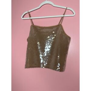 Madewell Sequin Cami Top Womens Medium Tan Gold NWT Cropped Square Neck